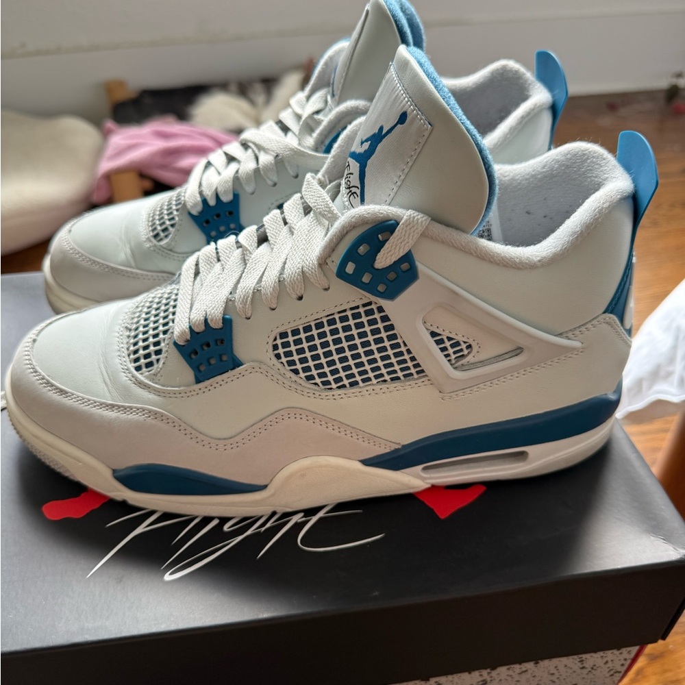 Nike Air Jordan 4 Retro Off White and Military Blue